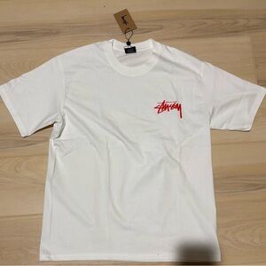 Stussy White T-Shirt with Red Logo